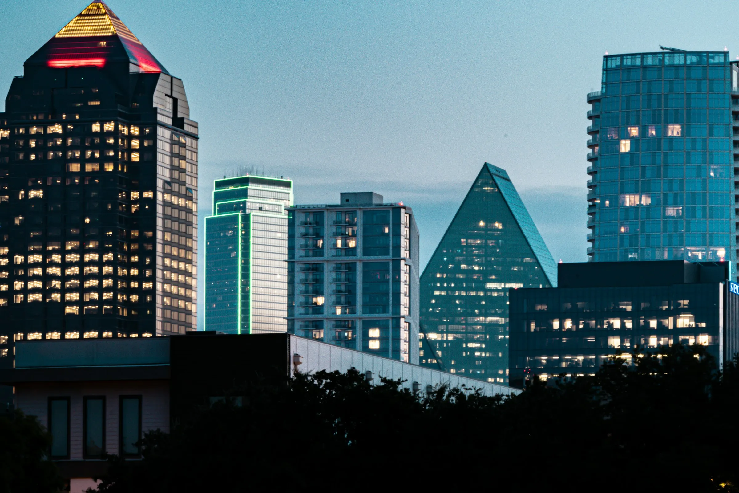 Dallas–Fort Worth skyline at blue hour